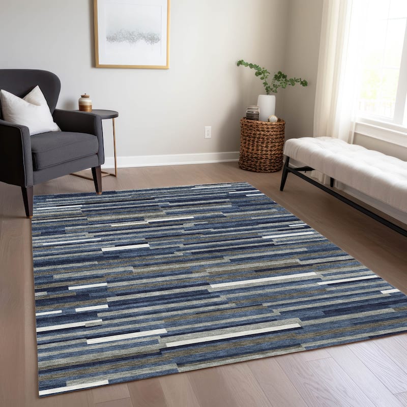 Machine Washable Indoor/ Outdoor Chantille Modern Stripes Rug