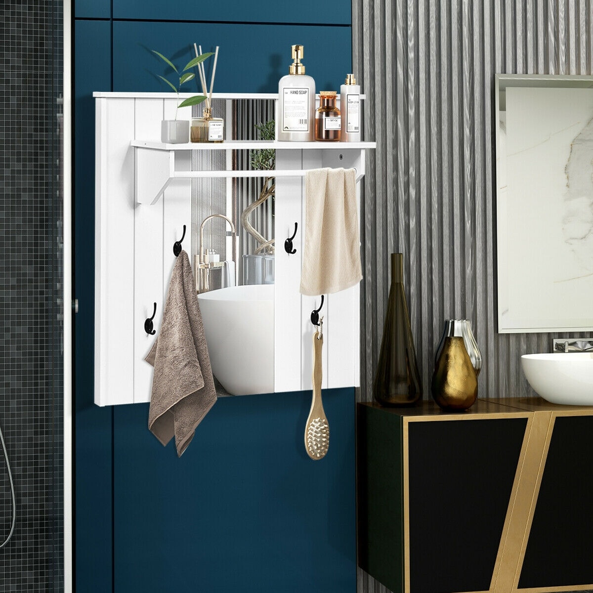 Mirror Industrial Wall Mounted Coat Rack With Shelf Tall Large