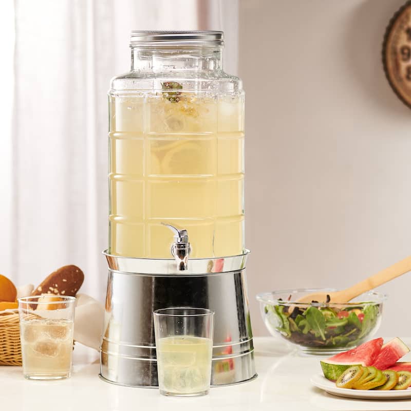 Patchwork Beverage Dispenser With Ice Insert, Fruit Infuser