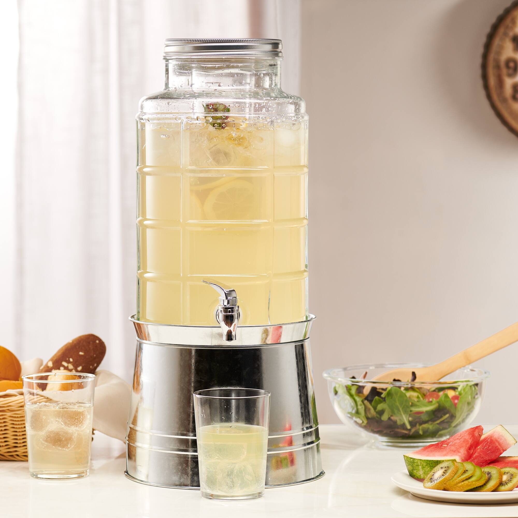 Patchwork Beverage Dispenser With Ice Insert, Fruit Infuser Bed Bath