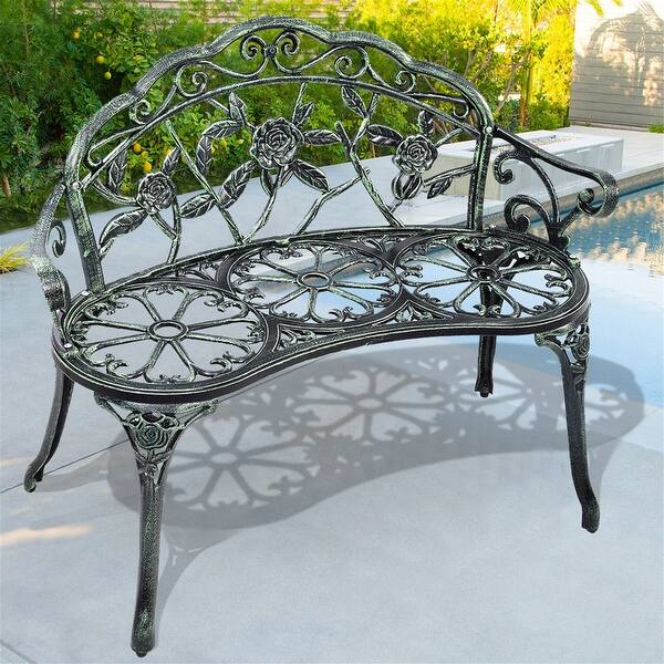 slide 2 of 15, Aluminum Patio Outdoor Garden Bench Chair Loveseat Cast