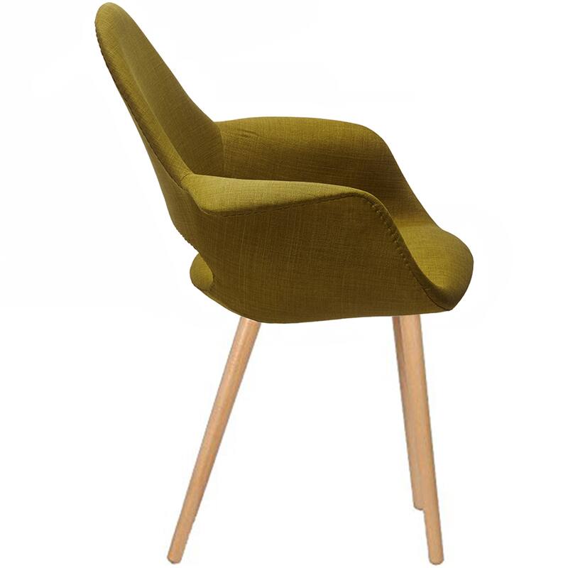 Set of 2 Upholstered Fabric Armchairs with Natural Wooden Legs for Dining Room Office or Accent Chair, Green