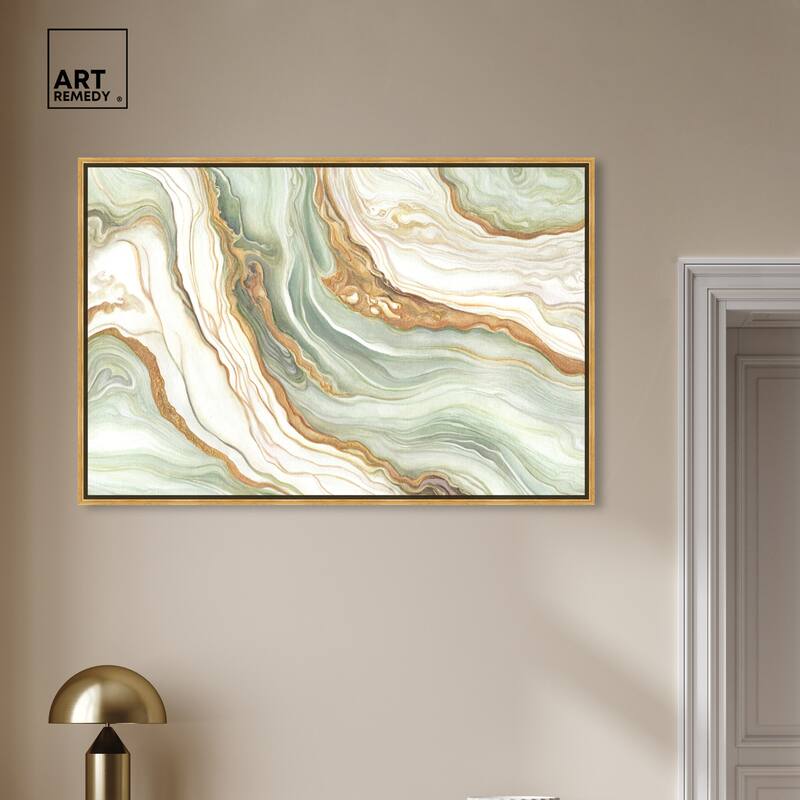 Art Remedy Green And Gold Framed Mineral, Agate & Geode 1 Piece Canvas Wall Art