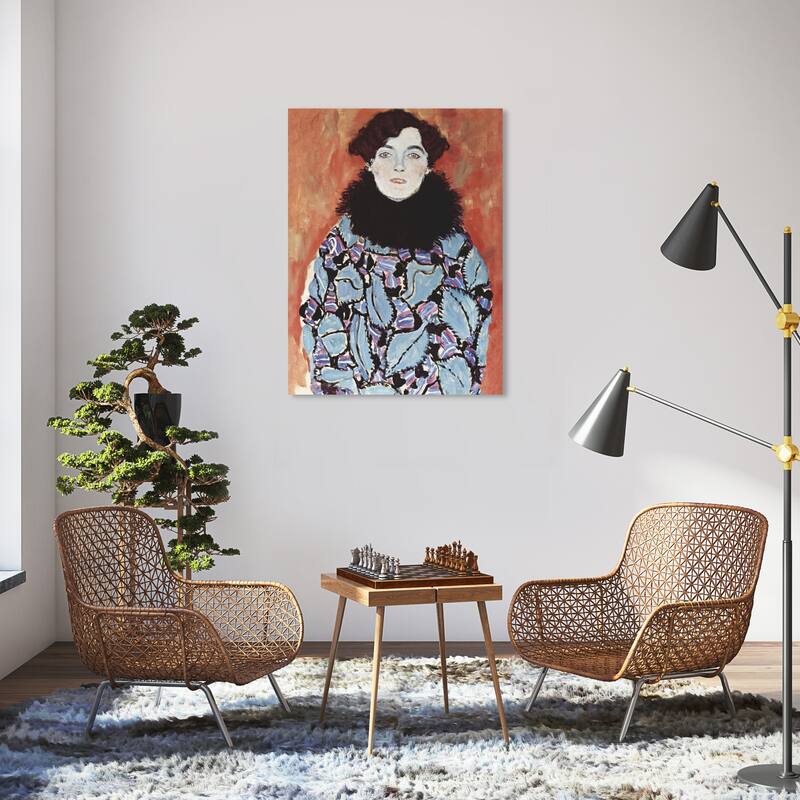 Wynwood Studio Canvas People Gustav Klimt - Portrait of Johanna Staude Blue and Dark Orange Vintage Wall Art Canvas Print - 36 x 30