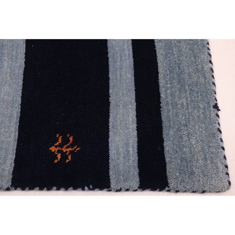 ECARPETGALLERY Hand Loomed Kashkuli Gabbeh Dark Navy, Grey Wool Rug - 6'6 x 9'8
