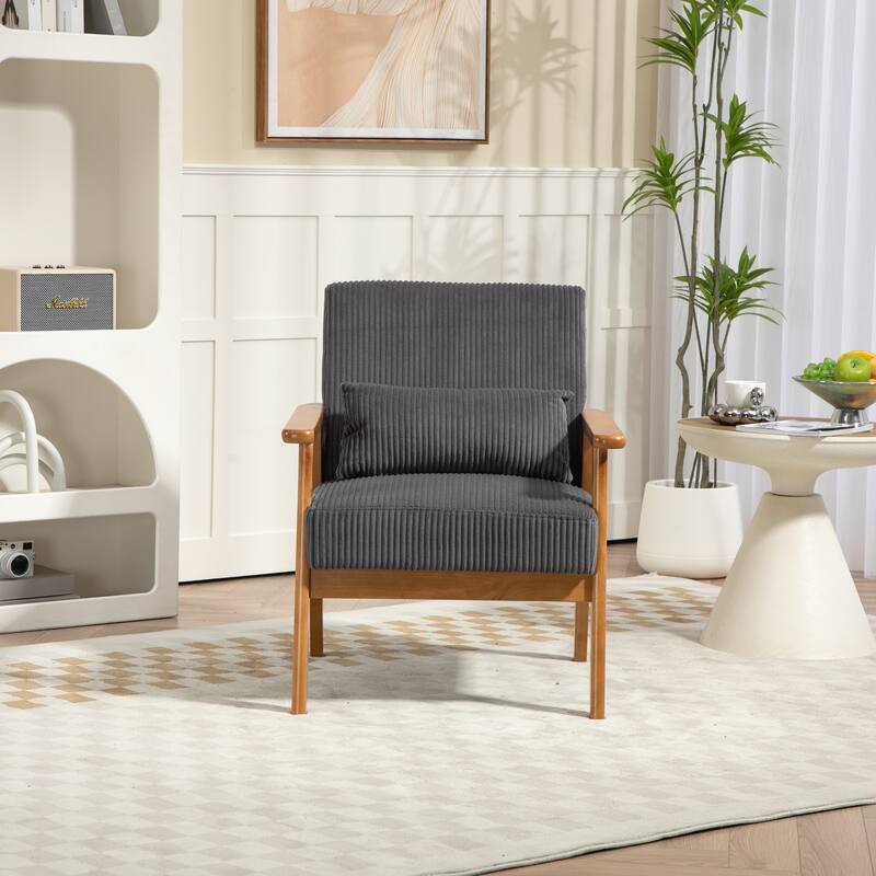 Corduroy Accent Chair,Solid Wood Armchair for Living Room