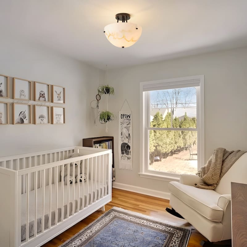 Starsky 2-Light Bowl Veined Faux Alabaster Semi Flush Mount