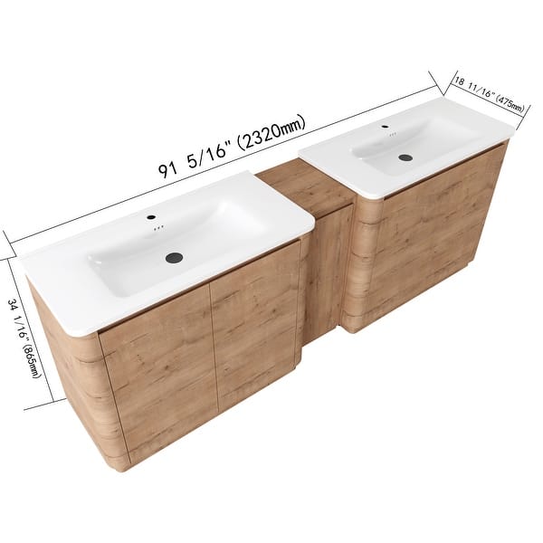 dimension image slide 5 of 10, BNK 36"/40"/48"/52"/60"/64"/84"/92" Bathroom Vanity With Sink, Freestanding Bathroom Vanity with Doors and Adjustable Shelf