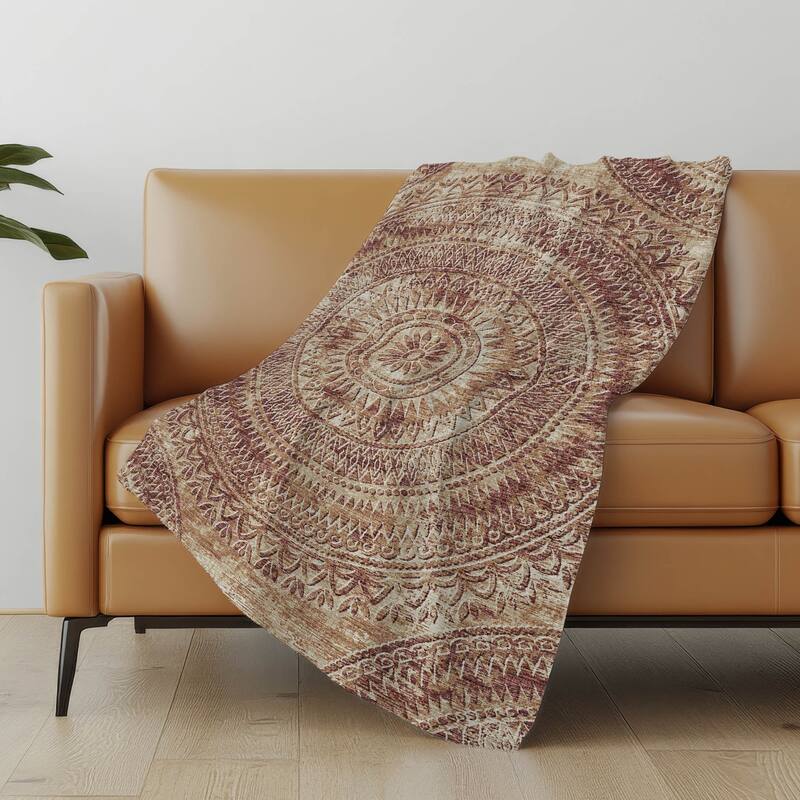 Premium Machine Washable ASB113 Global Medallion Sherpa Throw Blanket - Canyon - 4'2" x 5'10"