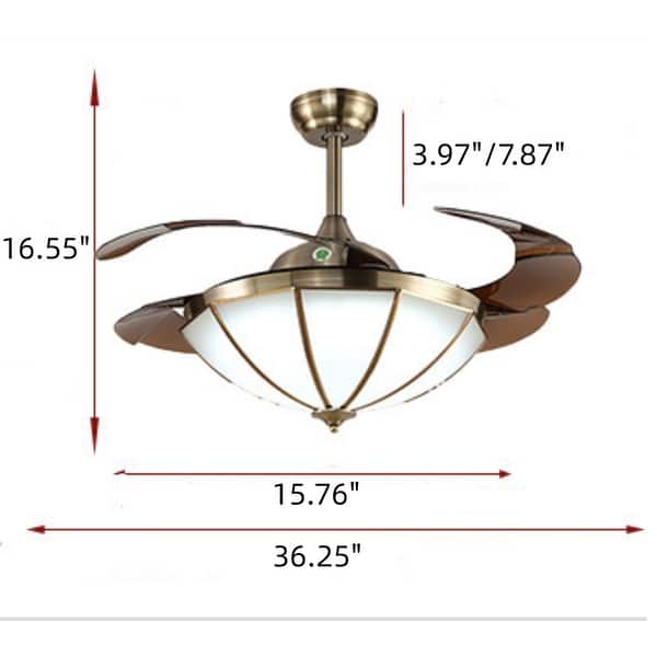 36" Retractable Blade Ceiling Fan Light with Remote Control - Brass - 36 inches