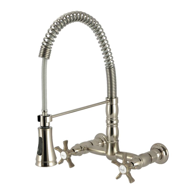 Kingston Brass Essex Double-Handle Wall-Mount Pre-Rinse Bridge Kitchen Faucet - Brushed Nickel