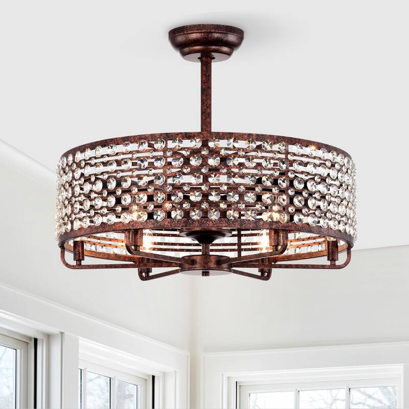Modern Crystal Ceiling Fan Light with Crystal Shade and 6 Speed Settings, Reversible Motor for Bedroom and Living Room