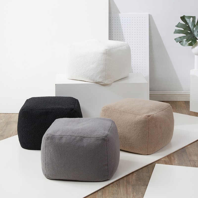 SAFAVIEH Couture Kamryn Boucle Square Ottoman Pouf - Black