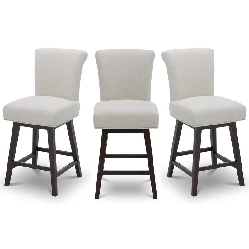 Spruce & Spring Noah Upholstered 26-inch Counter Height Swivel Barstool Set - Set of 3 - Linen - Counter Height