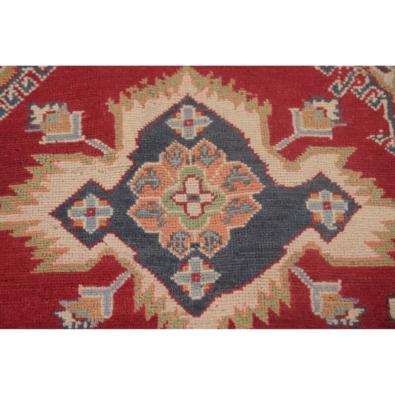 Red Geometric Kazak Oriental Area Rug Handmade Wool Carpet - 6'4" x 9'9"