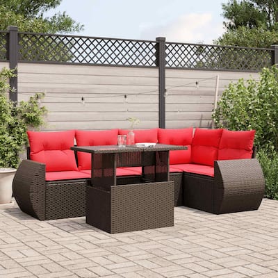 vidaXL 6 Piece Patio Sofa Set with Cushions Black/Brown/Gray Poly Rattan