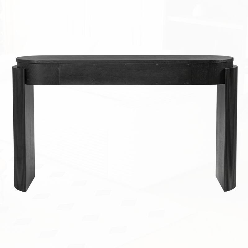 Oval Top and 2 Drawers Entryway Table with Natural Wood Grain Finish
