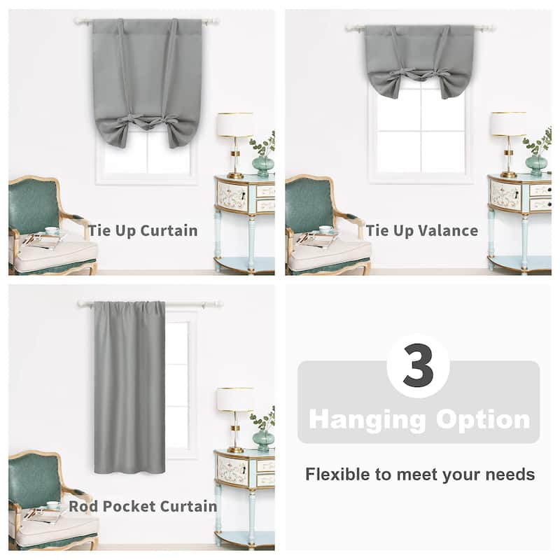 DriftAway Blackout Thermal Insulated Solid Gray Rod Pocket Tie Up Roman Shades - 25"x47"