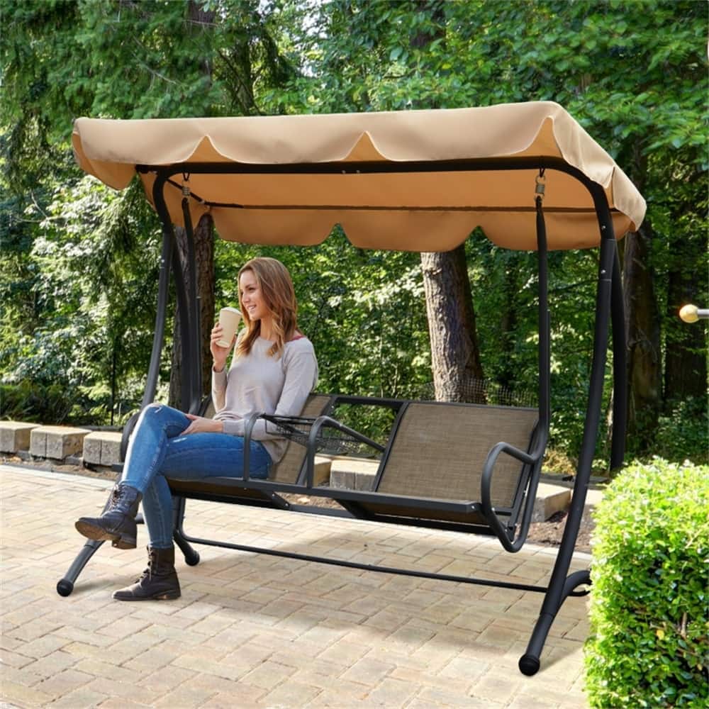2-Seater Outdoor Porch Swing with Independent Seats and Canopy - 76.75" L x 45.25" D x 67.75" H