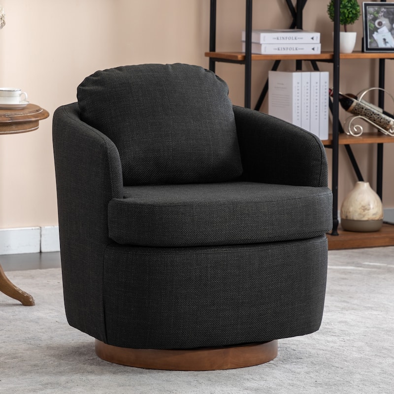 Swivel Accent Chair With Soild Wood Round Brown Base Leg