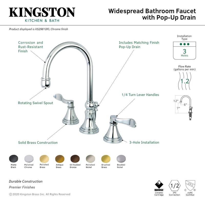 NuFrench Deck Mount Widespread Bathroom Faucet with Brass Pop-Up