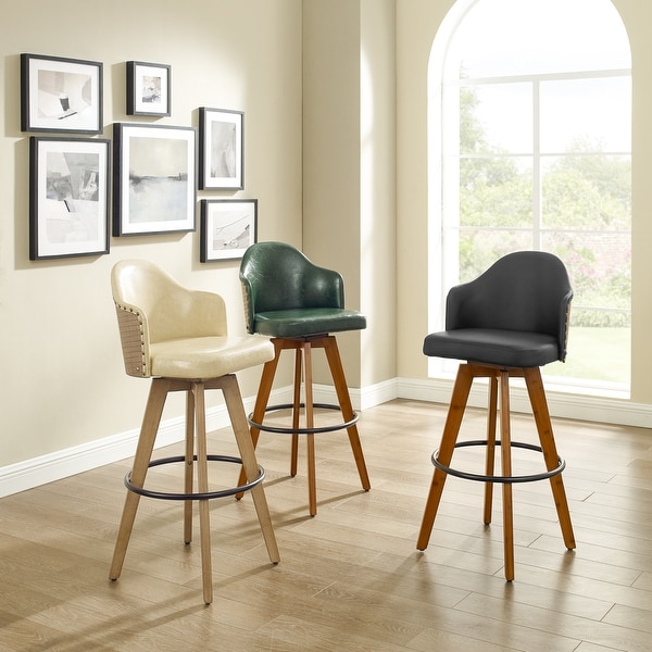 Corvus Metz Mid-century Bonded Leather Swivel Bar Stools (Set of 2). Opens flyout.