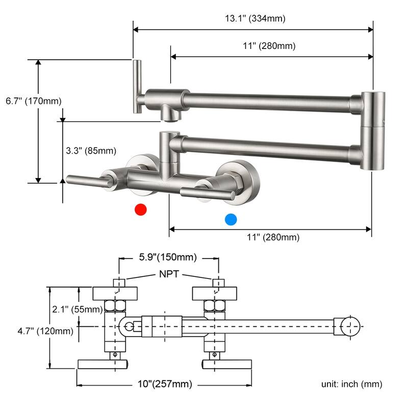 WOWOW Wall Mounted Pot Filler Faucet with Hot Cold Water Control