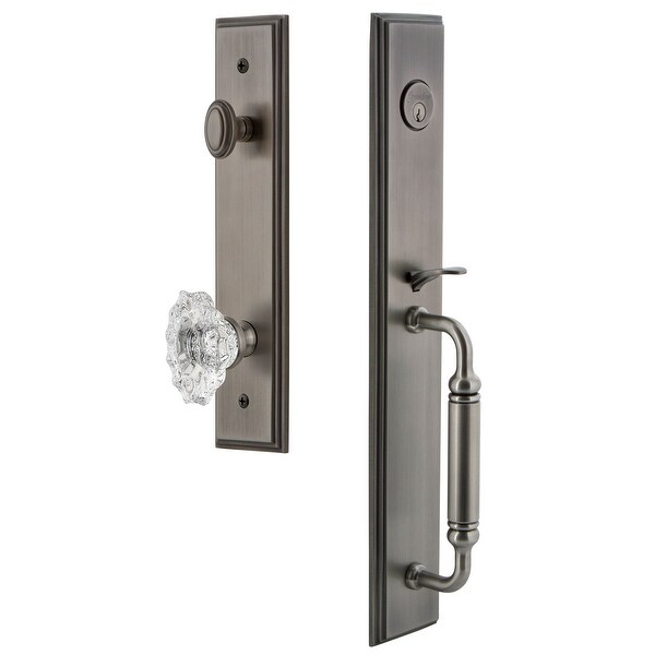 Grandeur CARCGRBIA_ESETD_NA Carre Solid Brass Rose Dummy Full Plate 'C' Grip Handleset with Biarritz Crystal Knob