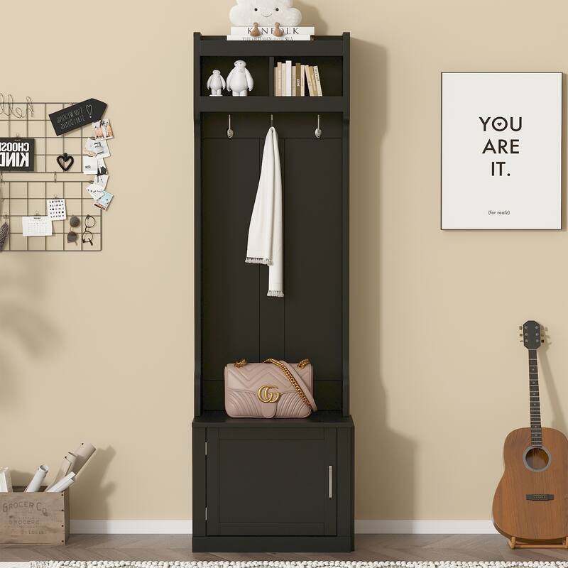 6 Hanging Hooks Hall Tree with Cabinet