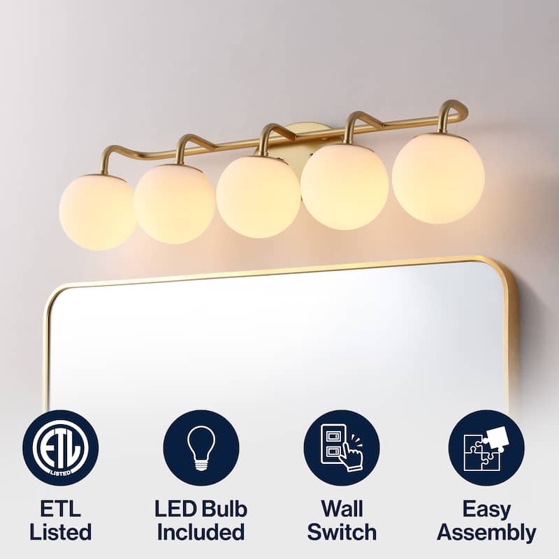 Globe Metal/Frosted Glass Modern LED Vanity, by JONATHAN Y