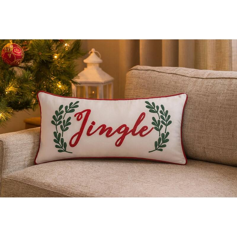 12" x 24" Jingle Sprig Chainstitch Throw Pillow
