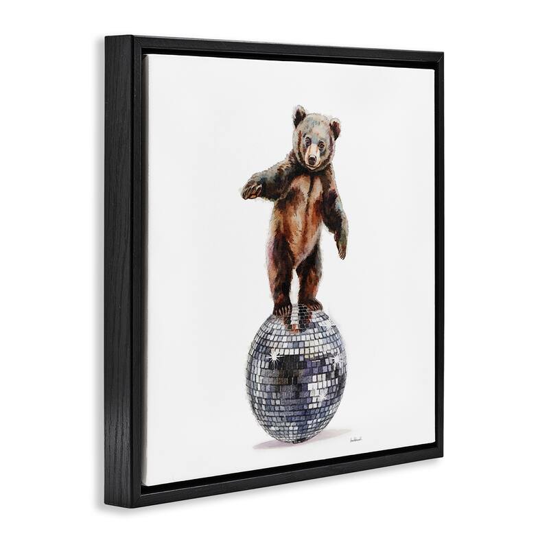 Stupell Bear Balancing on Disco Ball Framed Floater Canvas Wall Art Design By Amanda Greenwood