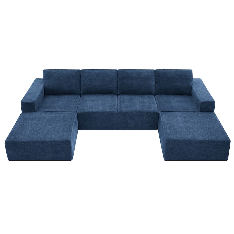 Modular U-Shaped Sectional Sofa with 2 Ottomans, Chenille Cloud Floor Couch, Fully Compressed Upholstered Sofa
