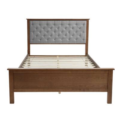 Upholstered Platform Bed - Gray Rococo Radiance Headboard & Wood Footboard Set - Modern Bedroom Furniture