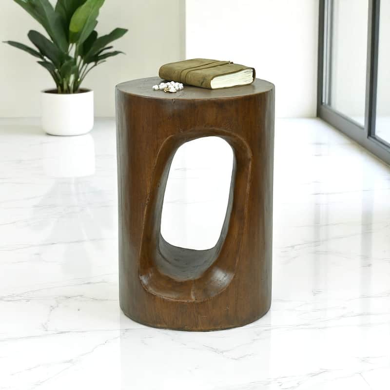 Phaedra 13.75" Round Trunk-Style MGO Side Table with Wood-Grain Texture