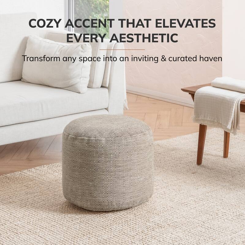 Jani 22-inch Terracotta Pouf - Handcrafted Handmade Round Ottoman for Seating, Footrest, Home Decor for Living Room, Bedroom