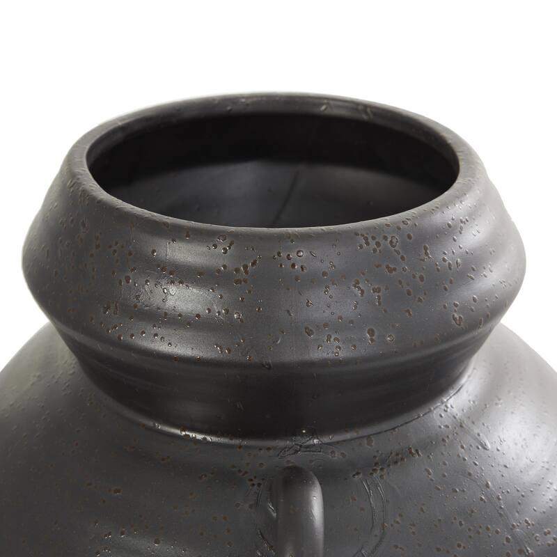 Ceramic Amphora Decorative Vase with Speckled Texture and Ring Handles - Black - Roche River Decor