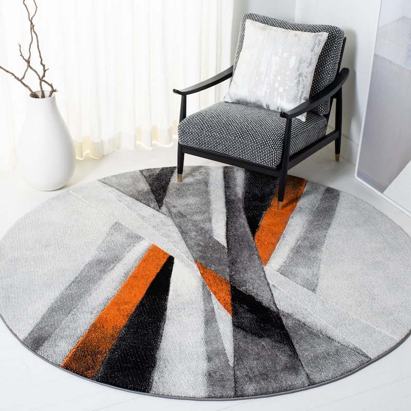 SAFAVIEH Hollywood Takae Mid-Century Modern Abstract Rug - 6'7" Round - Grey/Orange