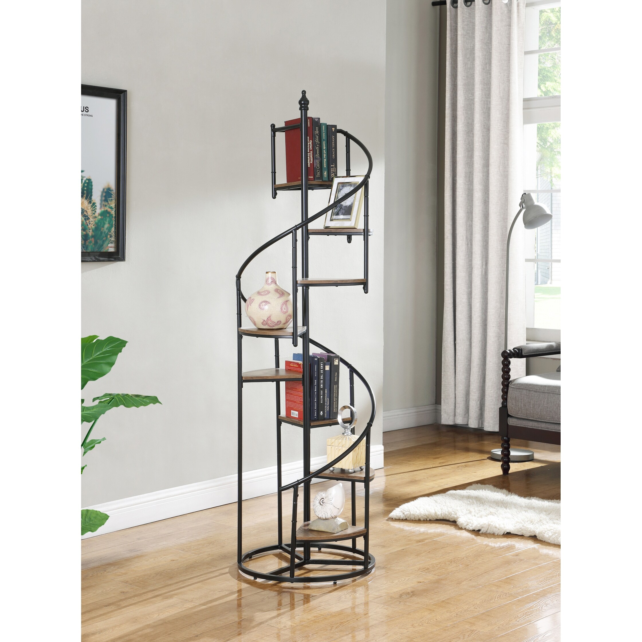 Rustic Brown and Black 8-shelf Staircase Bookcase - Overstock - 32248402