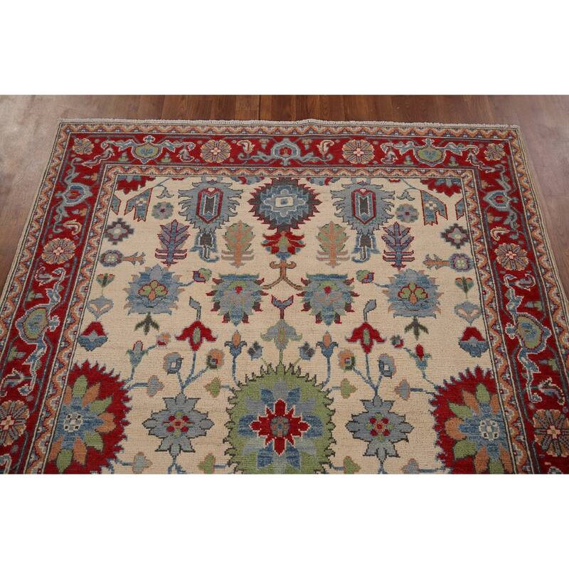Geometric Kazak Area Rug Hand-Knotted Traditional Wool Carpet - 4'11" x 6'8"