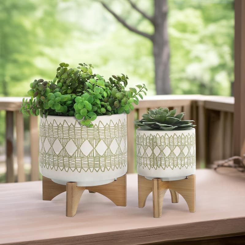 Sagebrook Home Abstract Ceramic Planter on Stand Indoor/Outdoor