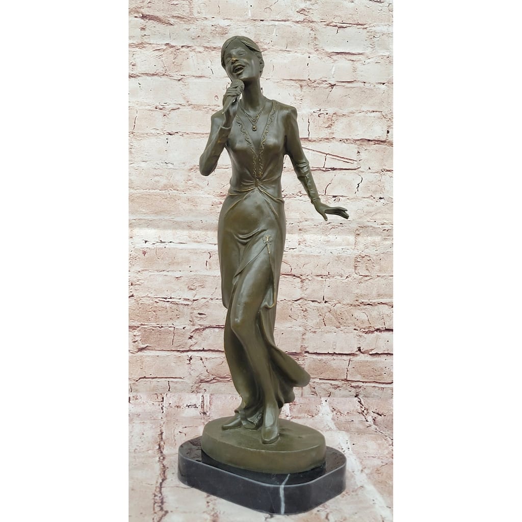 Bronze Jazz Singer Statue - Vintage Microphone Sculpture Decor