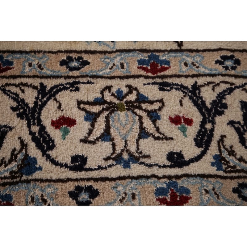 Beige Floral Nain Foyer Rug Hand-Knotted Wool Carpet - 4'1" x 6'4"
