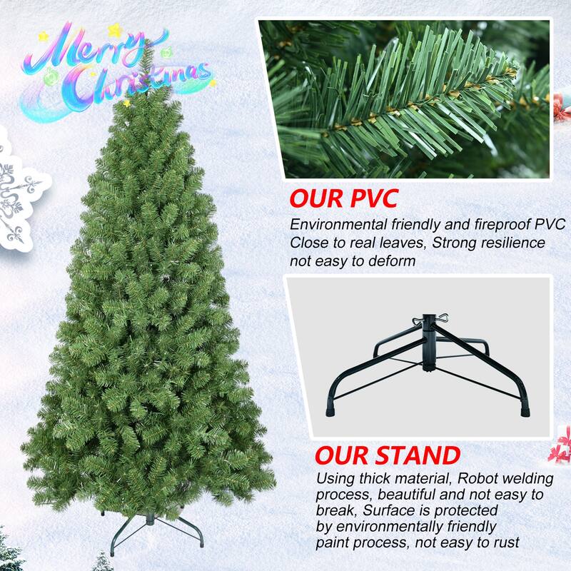 Christmas Tree with Memory Wire,Hinged Artificial PVC Tree,Easy Setup Green Xmas Tree for Indoor Holiday Decoration