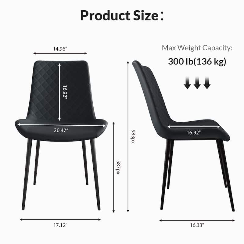 Black PU Leather Dining Chair Set of 4 with Metal Legs