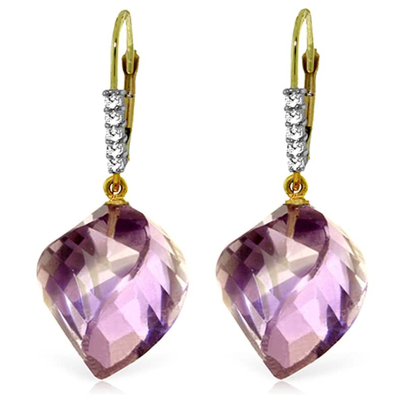 21.65 Carat 14K Solid Gold Earrings Diamond Briolette Amethyst - Yellow