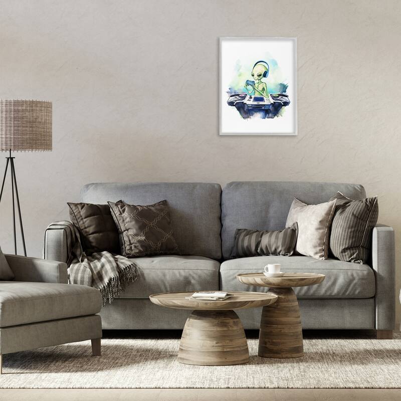 Stupell Tech Alien Playing Video Games Framed Giclee Art Design By Lil' Rue
