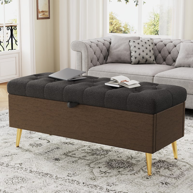 GDFStudio - Tufted 44.7" Boucle Upholstered Storage Ottoman Bench - Grey