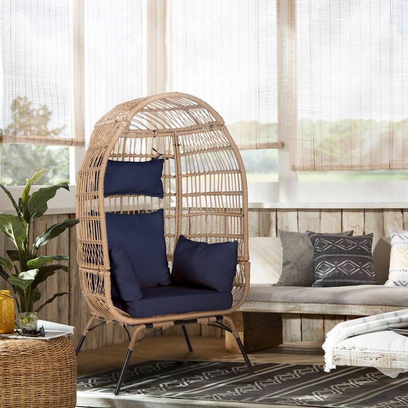 Egg Chair Patio Rattan with Cushion Wicker Basket Chair Outdoor Indoor