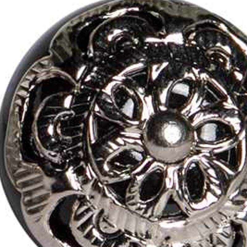 HomeRoots Set of Twelve Black And Silver Ceramic Filigree Floral Drawer Pull Knobs - 1.50 in. x 1.50 in. x 1.50 in.
